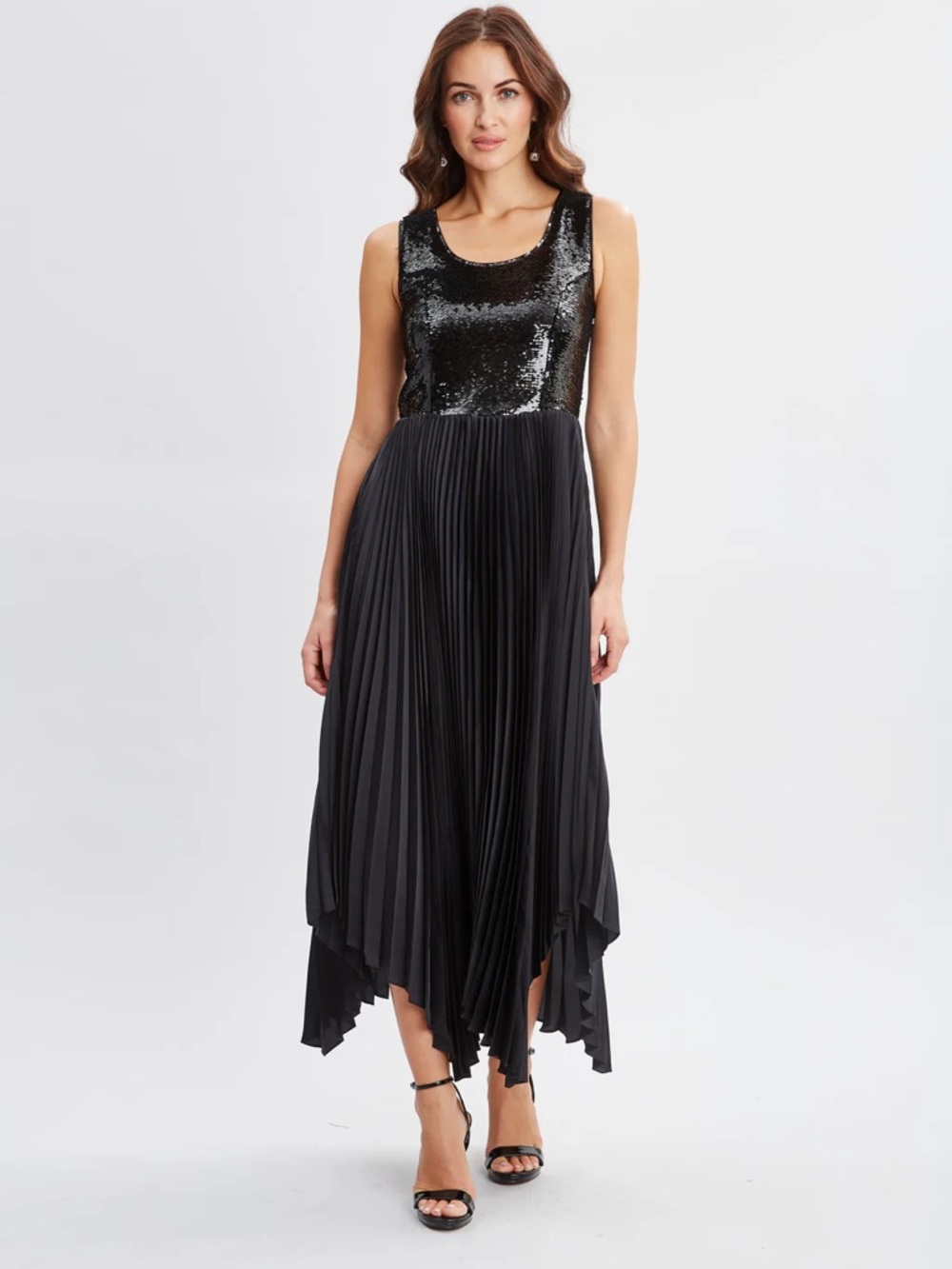 Elie Tahari Mave Black Sequin Pleated Dress Size Large BNWT